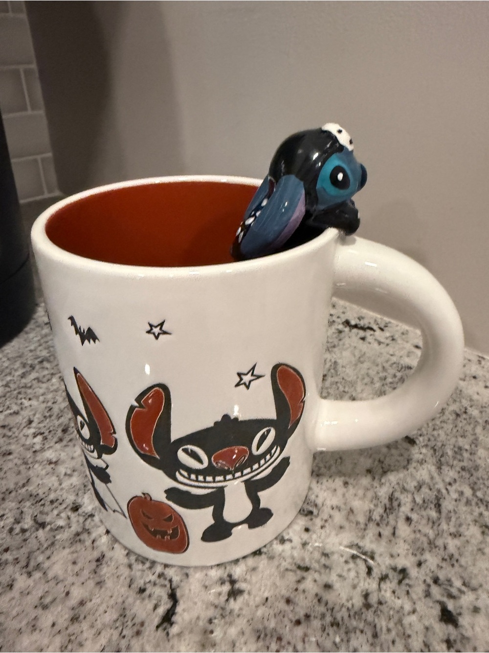 Disney Stitch Halloween Ceramic Mug with Bird Spoon - White & Orange